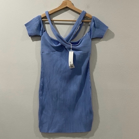 NWT Zara Sky Blue Knotted Rib Mini Dress Sz Large - Picture 2 of 9